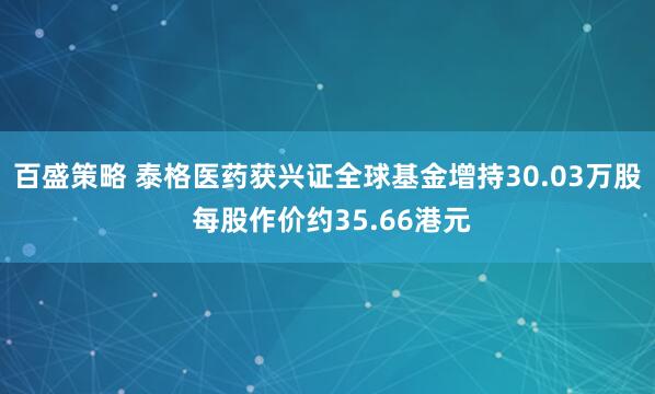 百盛策略 泰格医药获兴证全球基金增持30.03万股 每股作价约35.66港元